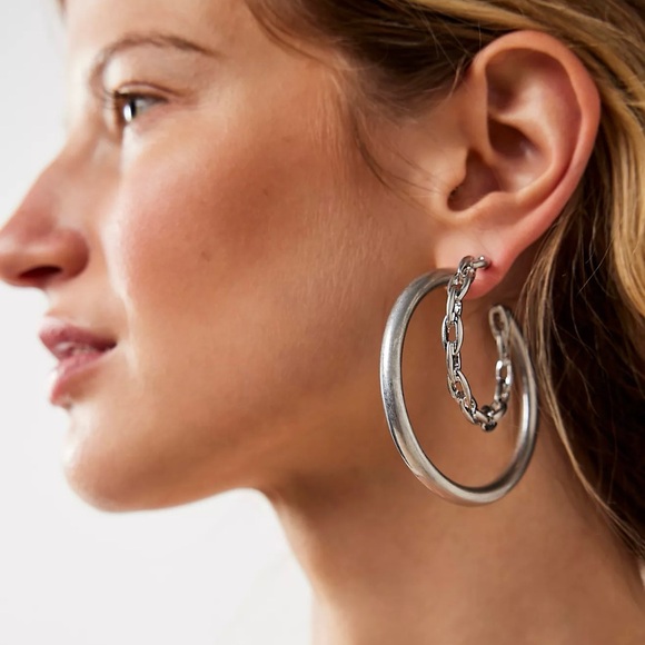 White Gold Plated Hoop Earrings Set | Free People - Picture 2 of 4